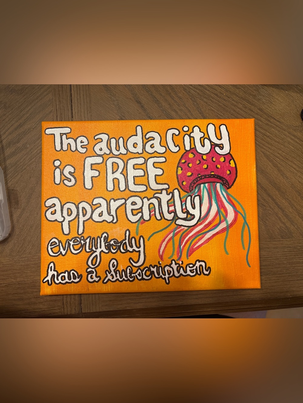 Orange Hand-Painted Canvas Jellyfish Quote Art